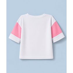 Pine Active Knit Half Sleeves Text Printed T-Shirt & Shorts Set - White & Pink