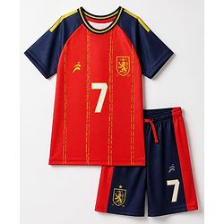 Pine Active Knit Half Sleeves Tee With Shorts Football With Text Print - Red