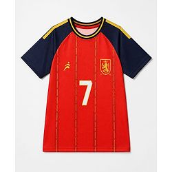 Pine Active Knit Half Sleeves Tee With Shorts Football With Text Print - Red