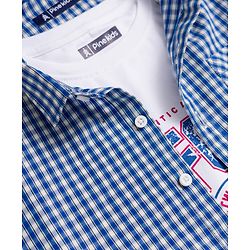 Pine Kids 100% Cotton WOven Full Sleeves Checked Shirt With Text Printed Tank T-Shirt - Multicolor