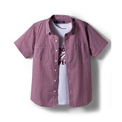 Pine Kids Cotton Woven Checks Shirt With Printed T-Shirt - Red