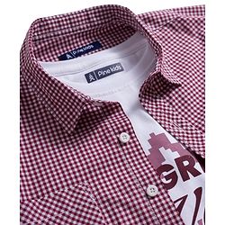 Pine Kids Cotton Woven Checks Shirt With Printed T-Shirt - Red
