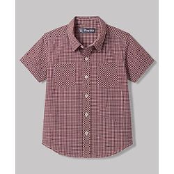Pine Kids Cotton Woven Half Sleeves Checks Shirt With  Tank T-Shirt - Maroon