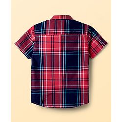 Pine Kids 100% Cotton Woven Half Sleeves Checked Shirt With Vehicles Printed Tank Inner Tee - Red