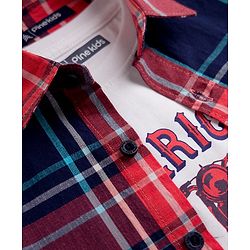 Pine Kids 100% Cotton Woven Half Sleeves Checked Shirt With Vehicles Printed Tank Inner Tee - Red