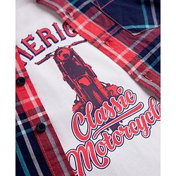 Pine Kids 100% Cotton Woven Half Sleeves Checked Shirt With Vehicles Printed Tank Inner Tee - Red