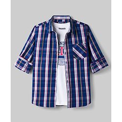 Pine Kids Cotton Woven Checks Shirt with T-Shirt Blue 4-5 Years