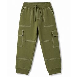 Pine Kids Knit Full Length Solid Colour Cut & Sew Lounge Pant - Olive Green