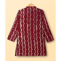 Pine Kids Woven Full Sleeves Sequinned Kurta & Pyjama Set - Maroon
