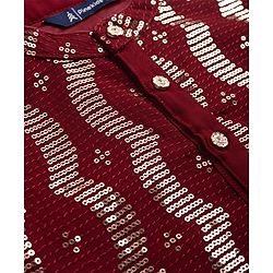 Pine Kids Woven Full Sleeves Sequinned Kurta & Pyjama Set - Maroon