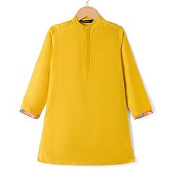 Pine Kids Woven Full Sleeves Floral Printed Kurta & Pyjama Set With Jacket - Yellow
