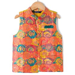 Pine Kids Woven Full Sleeves Floral Printed Kurta & Pyjama Set With Jacket - Yellow