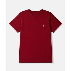 Pine Kids Cotton Knit Half Sleeves T-Shirt with Logo Print - Dark Red