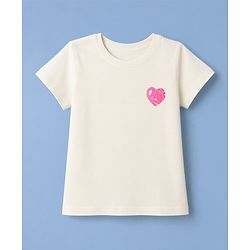 Pine Kids Cotton Knit Half Sleeves T-Shirt with Heart Print - White