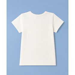 Pine Kids Cotton Knit Half Sleeves T-Shirt with Heart Print - White