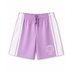 Pine Active Knit Above Knee Length Text Printed Shorts - Lavender