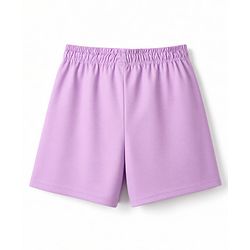 Pine Active Knit Above Knee Length Text Printed Shorts - Lavender
