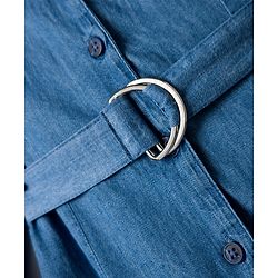 Pine Kids 100% Cotton Woven Full Sleeves Shirt Dress With Belt - Blue