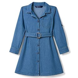 Pine Kids 100% Cotton Woven Full Sleeves Shirt Dress With Belt - Blue