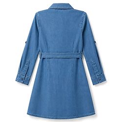 Pine Kids 100% Cotton Woven Full Sleeves Shirt Dress With Belt - Blue