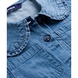 Pine Kids 100% Cotton WOven Half Puffed Sleeves Solid Shirt Dress - Blue