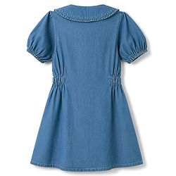 Pine Kids 100% Cotton WOven Half Puffed Sleeves Solid Shirt Dress - Blue