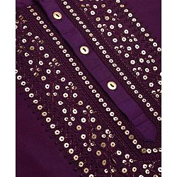 Pine Kids Woven Full Sleeves Floral Embroidered Kurta & Pyjama Set - Purple