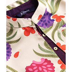 Pine Kids Woven Full Sleeves Floral Printed Kurta Pyjama Set With Jacket - Purple