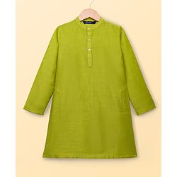Pine Kids Woven Full Sleeves Floral Printed Kurta & Pyjama Set With Nehru Jacket - Lime Green