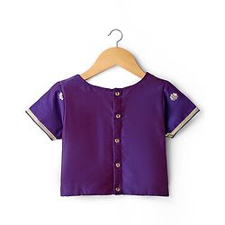 Pine Kids Woven Half Sleeves Floral Embroidered & Printed Lehenga Choli Set With Dupatta - Purple