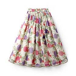 Pine Kids Woven Half Sleeves Floral Embroidered & Printed Lehenga Choli Set With Dupatta - Purple