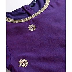 Pine Kids Woven Half Sleeves Floral Embroidered & Printed Lehenga Choli Set With Dupatta - Purple