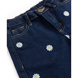 Pine Kids Denim Woven Full Length Jeans with Daisies Print - Blue