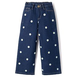 Pine Kids Denim Woven Full Length Jeans with Daisies Print - Blue