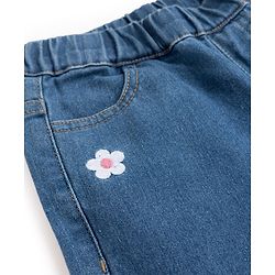 Pine Kids Denim Woven Full Length Jeans with Flower Embroidery in Navy Blue