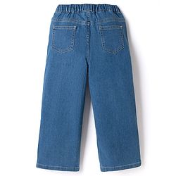 Pine Kids Denim Woven Full Length Jeans with Flower Embroidery in Navy Blue