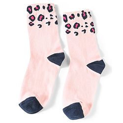 Pine Kids Cotton Knit Ankle Length Leopard Design Socks Pack of 5 - Pink Blue & Purple