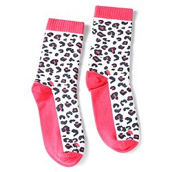 Pine Kids Cotton Knit Ankle Length Leopard Design Socks Pack of 5 - Pink Blue & Purple