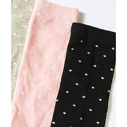 Pine Kids Cotton Knit Polka Dot Design Socks Pack of 3 - Pink Grey & Black