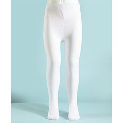 Pine Kids Cotton Knit Solid Color Footed Tights - White