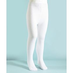 Pine Kids Cotton Knit Solid Color Footed Tights - White