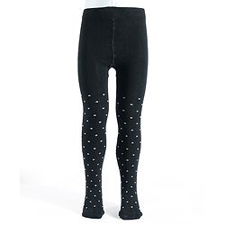 Pine Kids Cotton Knit Polka Dot Design Footed Tights - Black