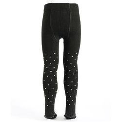 Pine Kids Cotton Knit Polka Dot Design Footed Tights - Black
