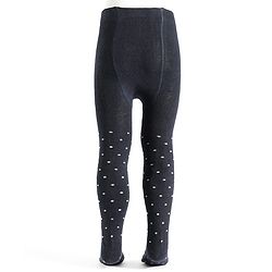 Pine Kids Cotton Knit Polka Dot Design Footed Tights - Navy Blue