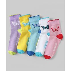 Pine Kids Knit Ankle Length Butterfly Designed Socks Pack of 5 - Multicolour