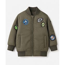 Pine Kids Woven Full Sleeves Padded Jacket with Underground Vibe Patch - Olive Green