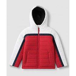 Pine Kids Woven Hoodie Jacket with Full Sleeves in Red