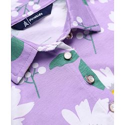 Pine Kids 100% Cotton Knit Full Sleeves One Piece Dress With Floral Print - Purple