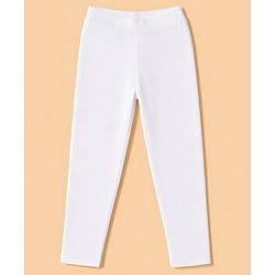 Pine Kids Cotton Lycra Knit Full Length Solid Colour Leggings Pack of 2 - White & Navy