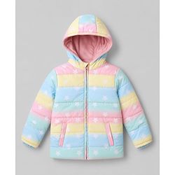 Pine Kids Woven Jacket with Full Sleeves and Star Print - Light Blue